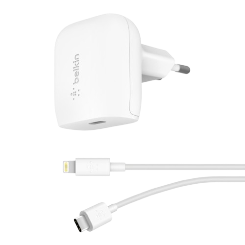 Chargeur Secteur rapide Belkin USB-C 20W + Cable USB-C Vers Lightning-meilleur prix tunisie